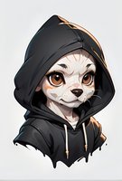 Stylized cartoon illustration of a white cat character wearing a black hoodie, perfect for gaming avatars, mascot designs or youth-oriented merchandise. Isolated on white background.