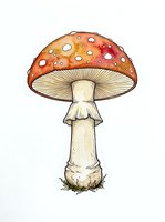 Fly agaric mushroom with red spotted cap and cream stem, isolated on white background. Suitable for botanical illustrations, educational materials, nature designs, and clipart applications.