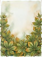 Watercolor botanical frame with green and golden foliage arranged on left, right, and bottom borders, featuring detailed leaves in autumn tones against soft cream background. Ideal for invitations, stationery, and design projects.