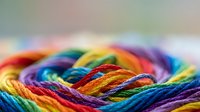 Colorful rainbow embroidery thread bundle with vibrant twisted strands in red, blue, yellow, green, purple hues for crafting and needlework projects.