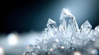 Crystal cluster formation with sharp translucent points emerging against dark background, macro photography showing mineral growth structure and light refraction patterns.