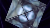Transparent geometric cube with intersecting planes and metallic reflections on dark background, suitable for tech and design projects.
