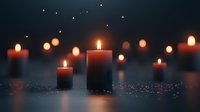 Glowing candles creating atmospheric lighting against dark background with bokeh effect and scattered sparkles, setting romantic mood for meditation or spa.
