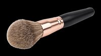 Makeup brush with natural bristles, rose gold ferrule and black handle isolated on transparent background. Ready for beauty product design, clipart, sublimation and print-on-demand applications.