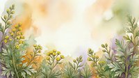 Watercolor botanical frame with wildflowers and herbs on soft pastel background for spring designs, wedding invitations, greeting cards, and nature themes.