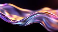 Flowing abstract wave with vibrant purple, orange and blue colors on black background, glossy metallic liquid effect creates dynamic modern design element.