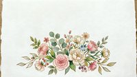 Watercolor floral arrangement with pink roses, cream blooms, green foliage and berries on textured paper background. Suitable for wedding invitations, greeting cards and botanical designs.