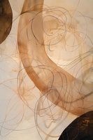 Abstract flowing curves and lines in warm brown and beige tones create an ethereal composition with organic movement and delicate transparency. Suitable for modern interior decor.