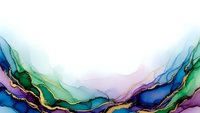 Abstract fluid art with flowing organic shapes in vibrant blues, greens, purples and gold creating dynamic movement on white background for modern design.
