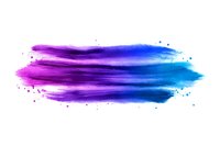 Vibrant watercolor brush stroke in gradient purple and blue tones with splatter texture on white background, isolated artistic element for creative designs.