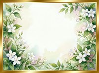 Watercolor floral frame with white flowers and green leaves on textured background for wedding invitations, greeting cards and spring designs.
