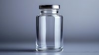Empty glass vial with black cap on gradient background for pharmaceutical and medical research applications.