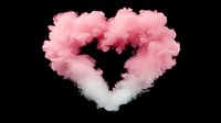 Pink and white smoke forming heart shape on black background for romantic designs and Valentine's Day projects.
