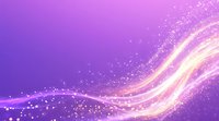 Magical flowing light waves with sparkling particles on purple background, glowing neon streaks and shimmering dust create dreamy abstract design for celebrations.