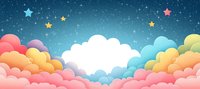 Dreamy night sky with colorful fluffy clouds, twinkling stars and soft pastel colors creating magical celestial landscape for children room decor and nursery design.