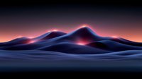 Mystical mountain landscape at dusk with purple and pink gradient sky, featuring smooth rolling hills silhouettes creating a dreamy, surreal atmosphere.
