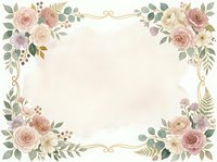 Vintage floral frame with roses, eucalyptus, and ferns in soft blush and cream tones, isolated on white background for wedding invitations, greeting cards, and design projects.
