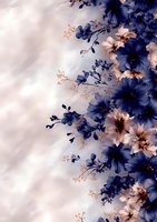 Delicate navy blue and blush pink floral arrangement on soft white background creates elegant border composition for wedding stationery and romantic designs.