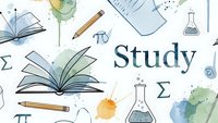 Educational study pattern with open books, pencils, mathematical symbols, and laboratory equipment on white background for academic materials.