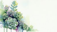 Watercolor succulent plants arrangement with green and blue tones on light background for botanical design projects and natural home decor themes.