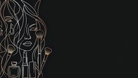 Elegant line art beauty concept with female face and cosmetic brushes on black background for luxury makeup and skincare branding.