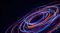 Abstract neon light trails forming spiral galaxy pattern on dark starry background for digital art and futuristic design projects.