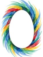 Colorful swirling brushstrokes forming oval frame on white background. Dynamic paint strokes in rainbow colors create decorative border for text or photos.
