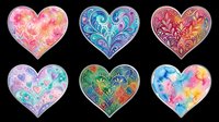 Colorful ornamental hearts with intricate patterns isolated on transparent background. Ready for t-shirt designs, stickers, clipart, sublimation, print-on-demand products, and digital crafts.