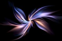Abstract swirling light pattern in purple, blue and orange hues against black background creates dynamic flowing movement and ethereal energy effect.