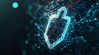 Glowing digital padlock formed by connected dots and lines on dark background represents cybersecurity and data protection concept in modern network technology.