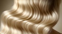Luxurious blonde wavy hair texture closeup showing smooth, glossy strands with natural movement and shine. Professional haircare and beauty background.