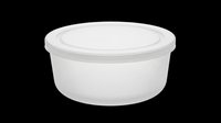 Transparent plastic food storage container with hinged lid, isolated on transparent background, ready for clipart, print-on-demand, sublimation, and design projects.