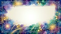 Ornate frame with colorful fireworks and bokeh lights on dark blue background, isolated on white space for design, greeting cards, invitations, posters, and festive event templates.