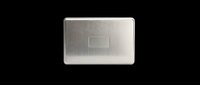 Brushed metal rectangular tin box with rounded corners, isolated on transparent background. Ready for sticker, label mockup, packaging design, clipart, and print on demand use.
