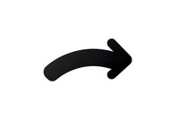 Black curved arrow pointing right on white background, isolated graphic element for navigation, direction indicators, or user interface design.