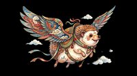 Flying hedgehog with ornate folk art wings in traditional Asian style, isolated on transparent background. Great for stickers, t-shirt design, print on demand, and clipart.