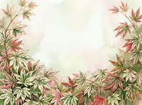 Watercolor botanical frame with autumn foliage in pink, green, and cream tones, isolated on white background for design projects and creative layouts.