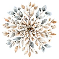Delicate watercolor mandala with blue and brown leaves arranged in circular pattern on white background, suitable for wall art, fabric prints and stationery design.