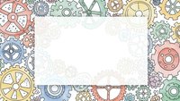 Colorful mechanical gears and cogs frame border with blank white center space for text or design elements in steampunk industrial style.