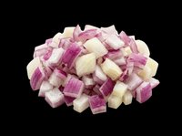 Freshly diced red onion pile isolated on transparent background, ready for food design, stickers, print on demand, T-shirts, clipart, and culinary projects.