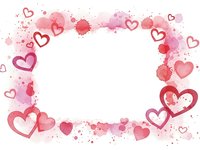 Romantic pink and red hearts frame with watercolor splashes on white background for Valentine's Day cards, wedding invitations and love designs.