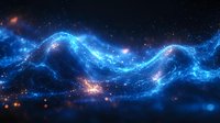 Mystical blue nebula with glowing cosmic waves against dark space background, featuring luminous stars and ethereal light effects in deep universe.