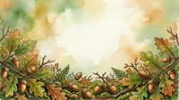 Autumn foliage border with golden leaves and branches framing a soft, luminous sky. Watercolor style artwork suitable for seasonal designs, backgrounds, and decorative projects.