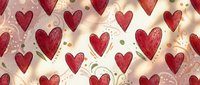 Red hearts with glitter and bokeh lights on cream background, seamless pattern tiles for Valentine's Day designs, wallpapers, and romantic themed projects.