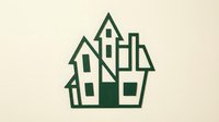 Green house silhouette with multiple roofs and windows on beige background for real estate logos, property development branding and architectural designs.
