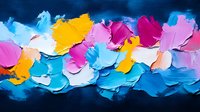 Abstract colorful paint strokes in blue, pink, yellow and white creating dynamic textured artwork for modern interior design and creative projects.