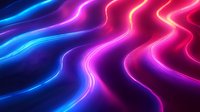 Vibrant neon waves flow in gradient colors from blue to purple and red, creating dynamic curved lines against dark background for modern abstract design.