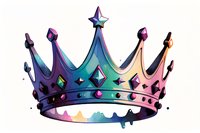 Colorful royal crown with holographic gradient effect from turquoise to purple and pink, decorated with gems and stars on white background, isolated design element.