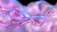 Flowing iridescent waves in pink, purple and blue create ethereal abstract background with smooth liquid motion and holographic effect for modern design projects.