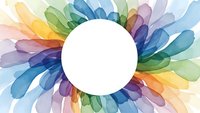 Watercolor rainbow flower petals radiating from white circle center in vibrant spectrum colors for creative design projects and artistic backgrounds.